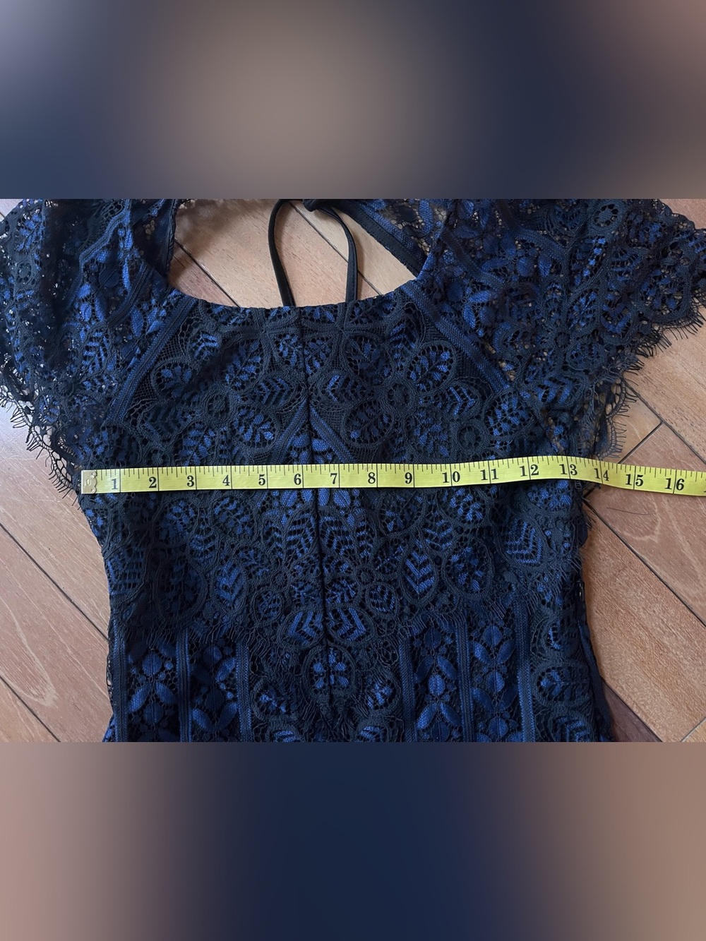 For Love & Lemons Lyla Lace Feminine Mini Dress Midnight Blue Open Back Size S - Picture 12 of 15